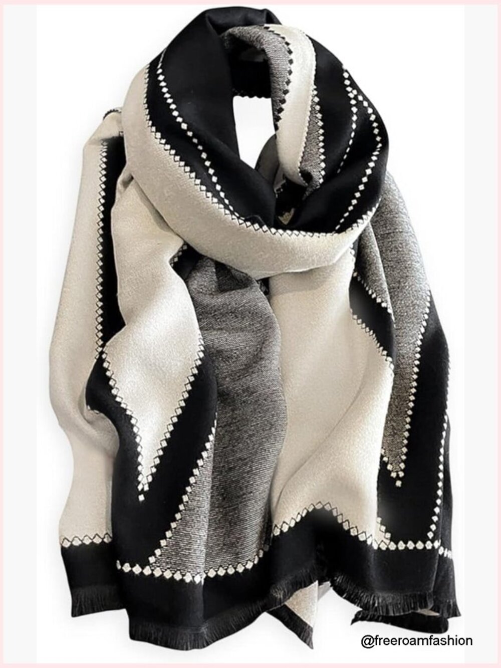 Geometric Pattern Pashmina Scarf with Tassel Soft Long Wrap Stole